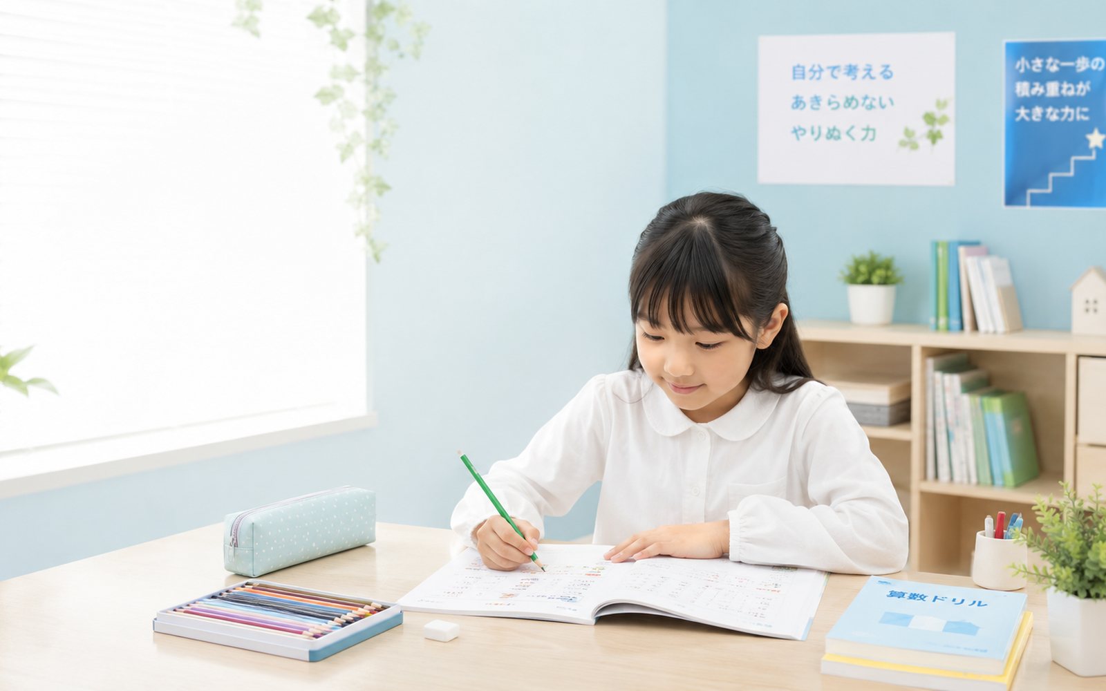 算数ドリルに取り組む小学5・6年生